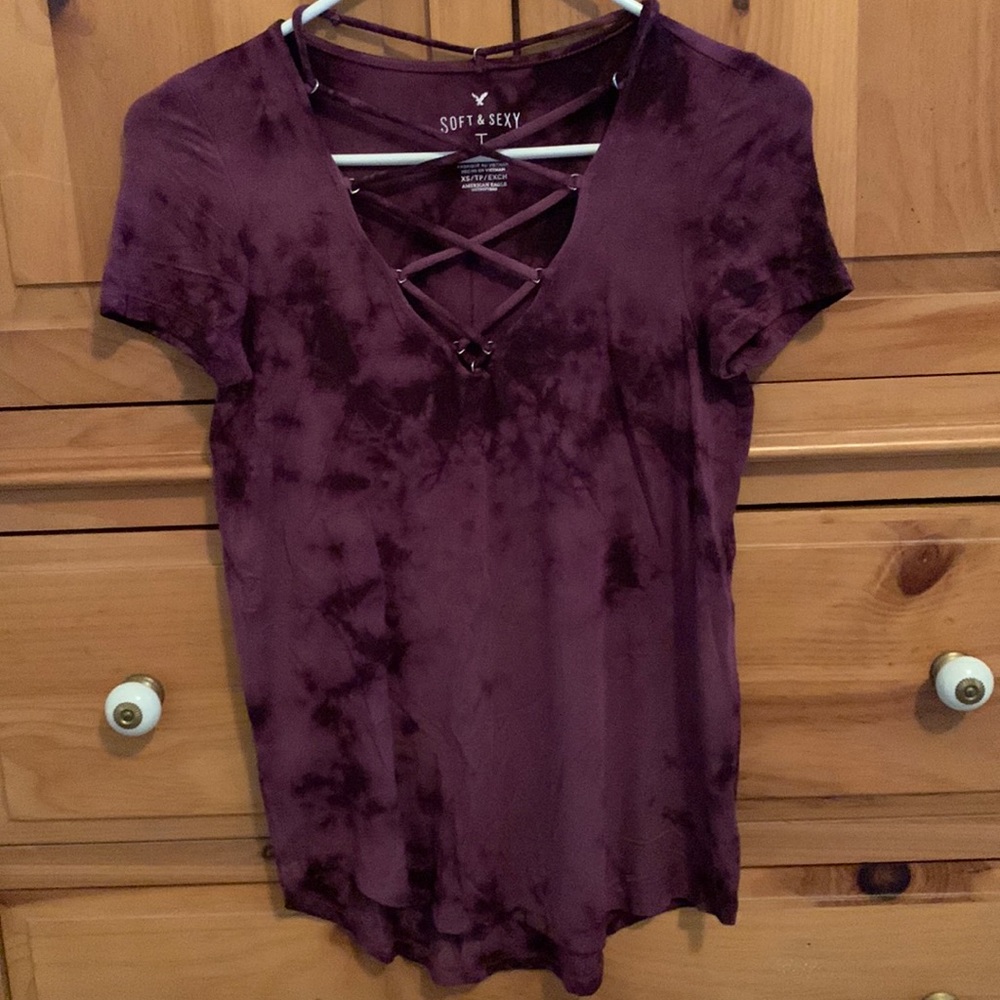 American Eagle Tie Dye Lace Up Soft & Sexy Tee • Size XS